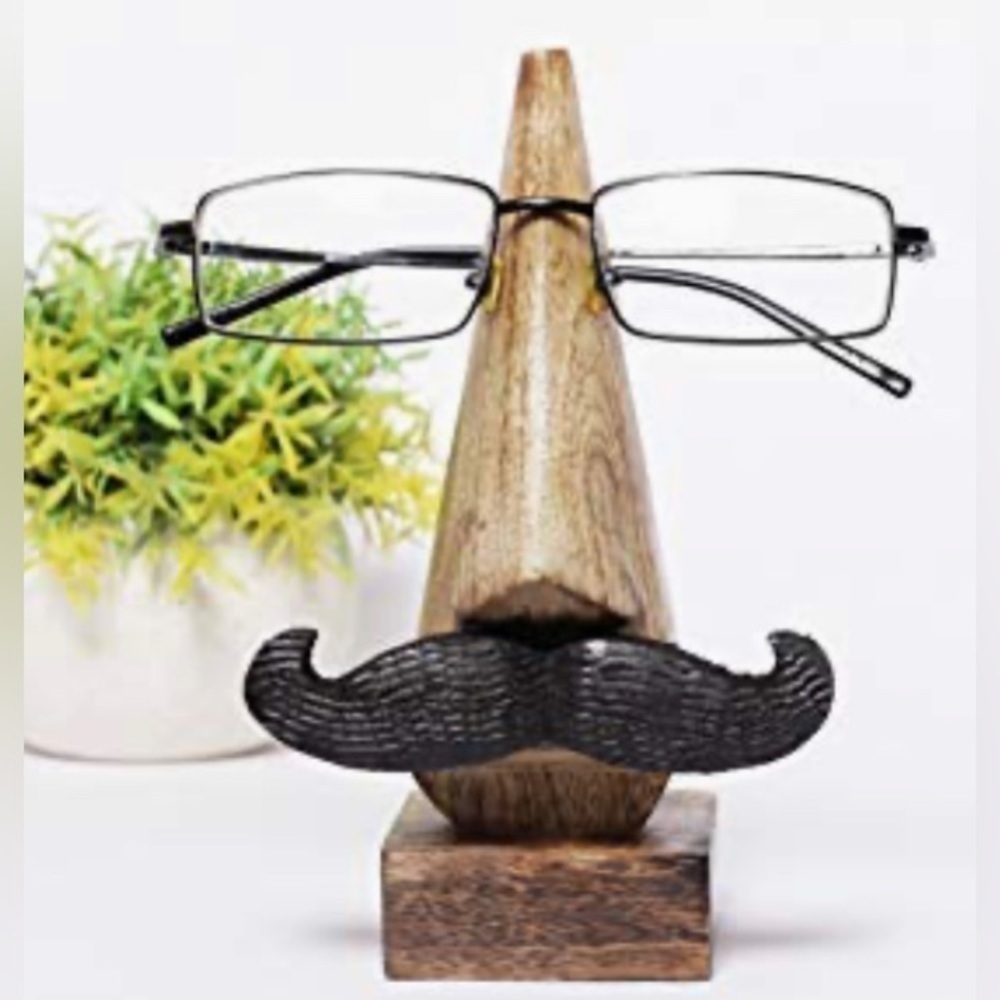 NEW Wooden Mustache Glasses Holder